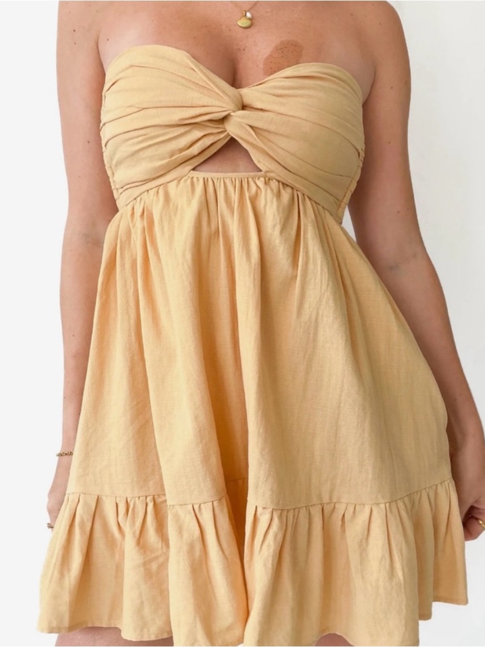 Grey Bandit Twist Front Sundress in Light Mustard